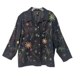 Vintage 90’s Alex Kin Jacket 3XL Art to Wear Embroidered Sequined Black Floral